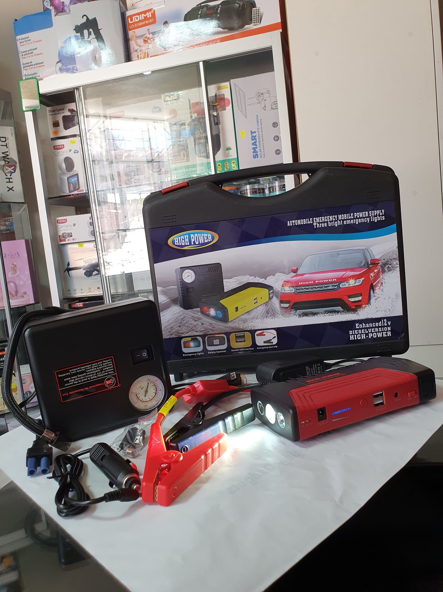 🚀 KIT ARRANCADOR PORTÁTIL RECARGABLE PARA AUTO + CARGADOR E INFLADOR – TODO EN UNO ✨