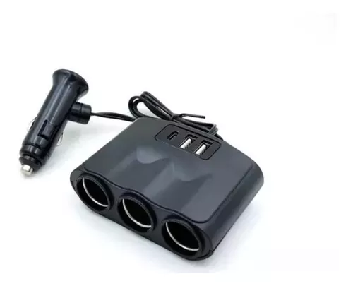🚗 Multicargador de Carro Toma 3 Cigarrera + 2 USB 12V/24V Tipo C – Potencia y Comodidad para tus Viajes 🔋💡