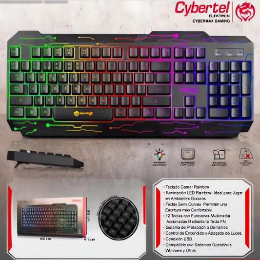 🎮 TECLADO GAMER RGB CYBERTEL – ¡ILUMINA TU JUEGO! 🌈⌨️