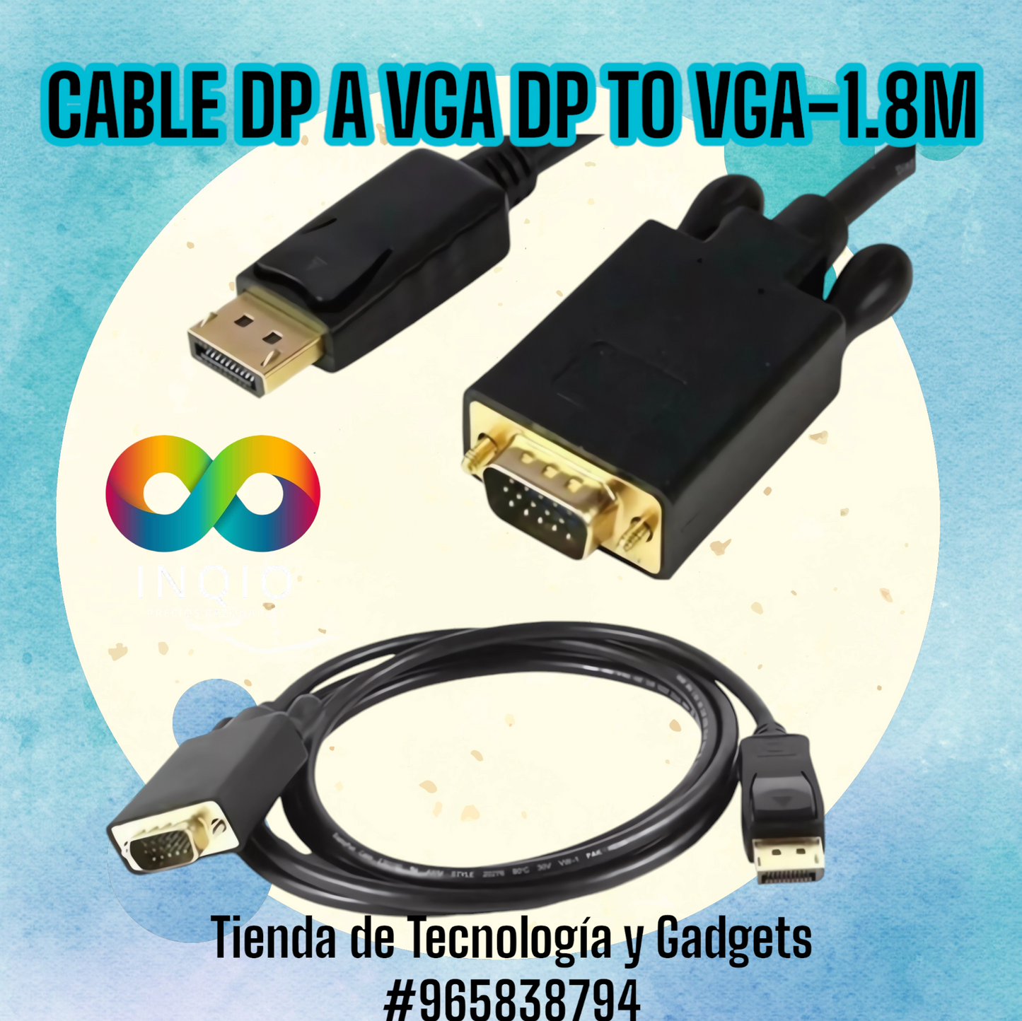 💻CABLE DP A VGA 1.8 METROS – CONEXIÓN PROFESIONAL Y DE ALTA CALIDAD✨