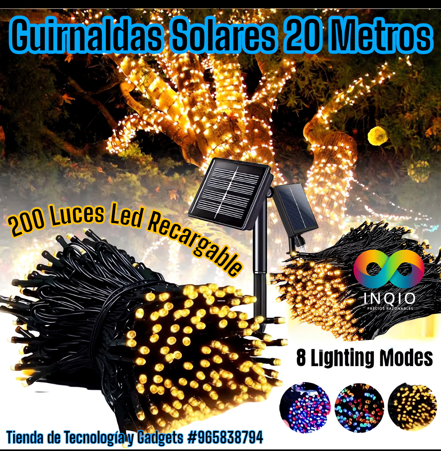 ✨ GUIRNALDA CON PANEL SOLAR – ¡ILUMINA TUS ESPACIOS CON ENERGÍA SOSTENIBLE! 🌞🎄