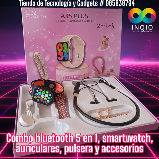 ⌚ COMBO BLUETOOTH 5 EN 1 – ¡TECNOLOGÍA Y ESTILO EN UN SOLO PACK! 🎧✨