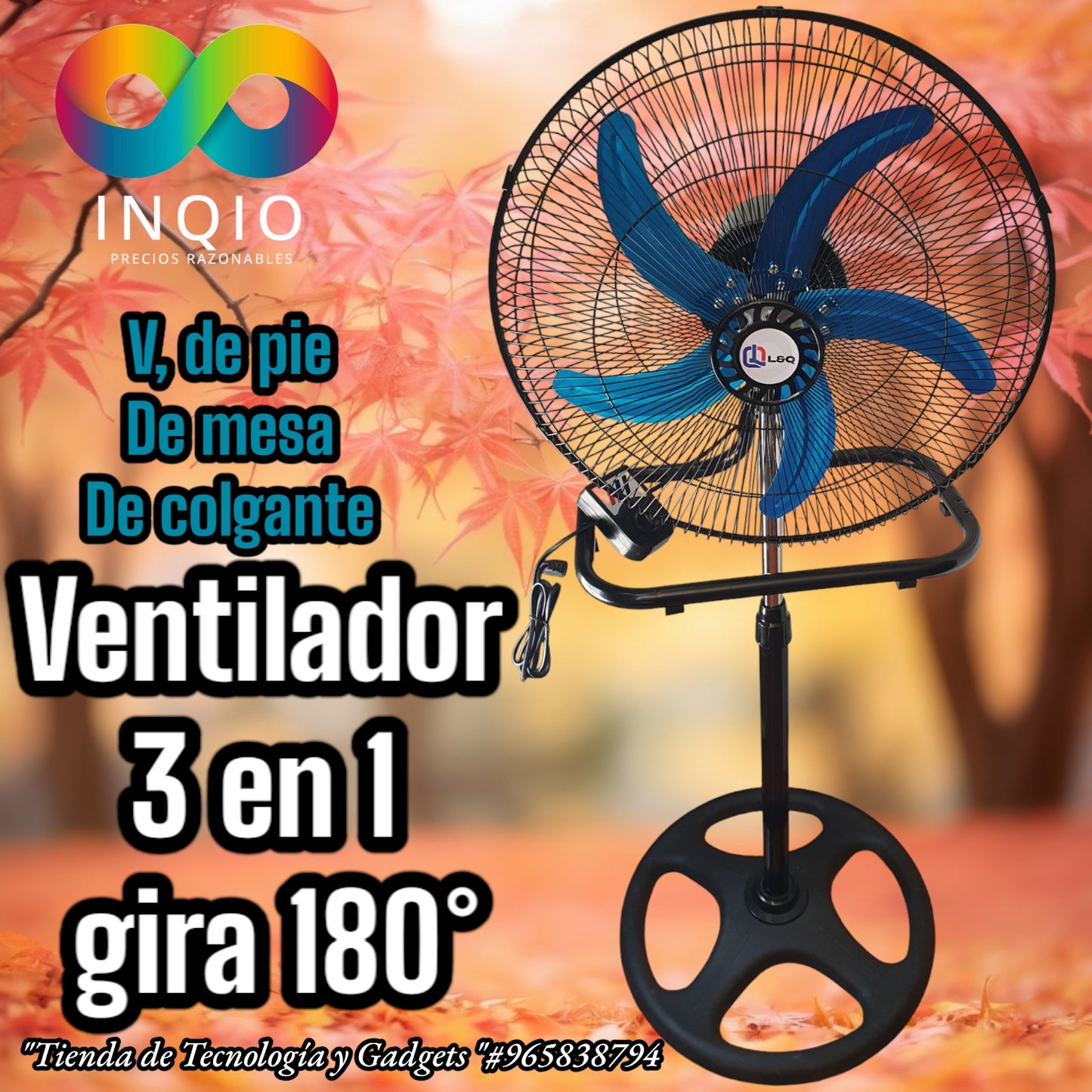 🌀 VENTILADOR ELÉCTRICO 3 EN 1 18” – DE PIE, MESA Y COLGANTE 🔥