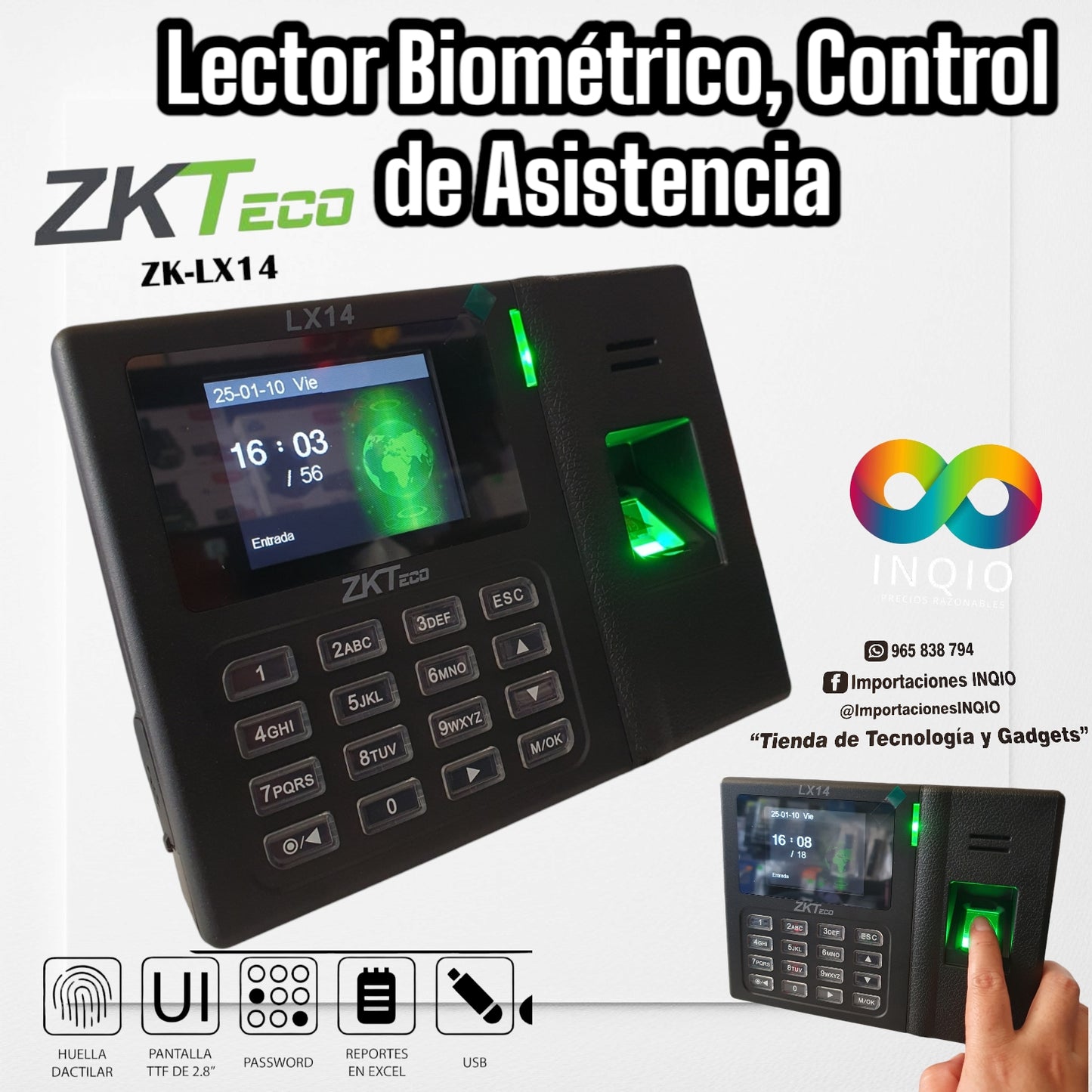 🔐 LECTOR BIOMÉTRICO ZKTECO ZK-LX14 – CONTROL DE ASISTENCIA PRECISO Y SEGURO 🔥