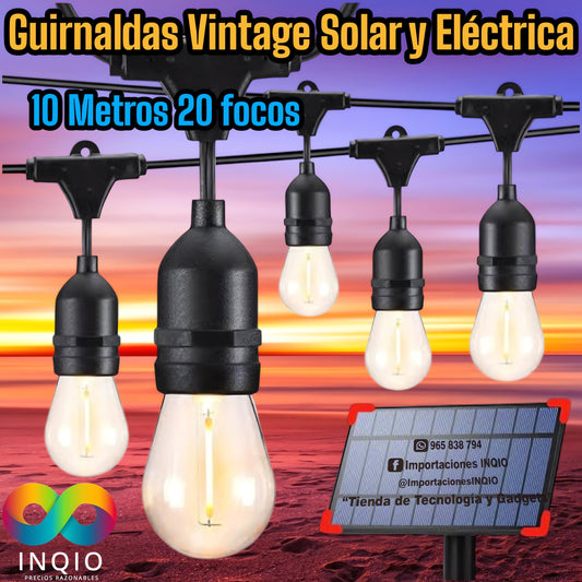 💡 GUIRNALDA VINTAGE SOLAR Y ELÉCTRICA – ILUMINACIÓN ROMÁNTICA Y ECOLÓGICA 🌿✨