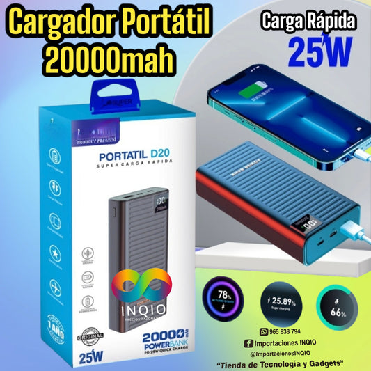 🔋 POWER BANK 20,000mAh – CARGA RÁPIDA Y ENERGÍA ILIMITADA 🚀