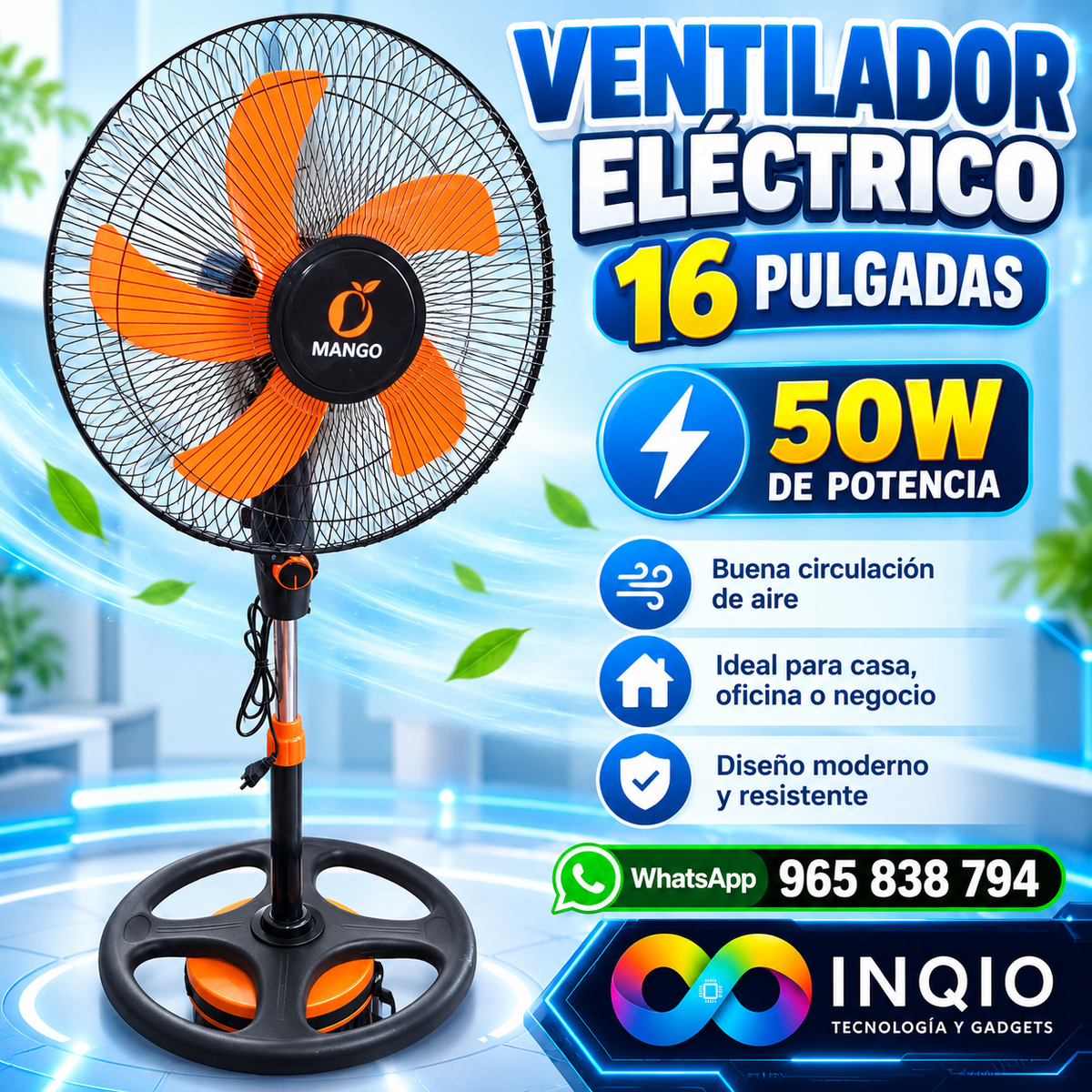 🌪️ Ventilador Eléctrico de Pedestal 16 Pulgadas 50W Potente para Casa y Negocio