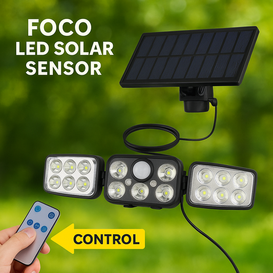Foco LED Solar con Sensor de Movimiento y Panel + Control Remoto