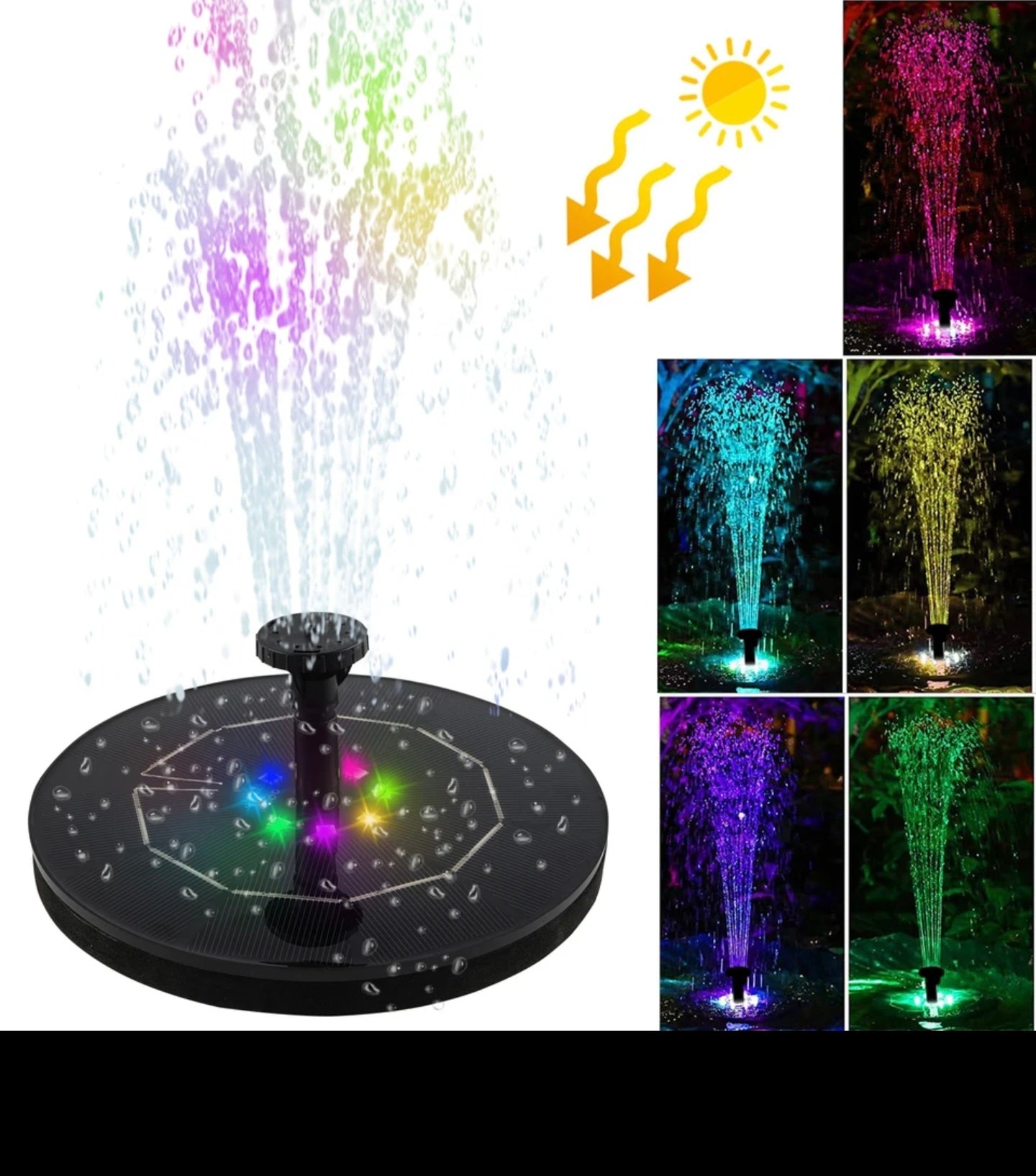 💦 Fuente Solar de Agua con Luces LED RGB – Efecto Relajante y 100% Ecológica 🌞🌊