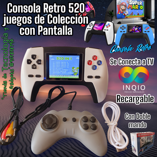🎮 CONSOLA RETRO DE 520 JUEGOS – ¡REVIVE LA NOSTALGIA CON ESTILO! 🕹️✨