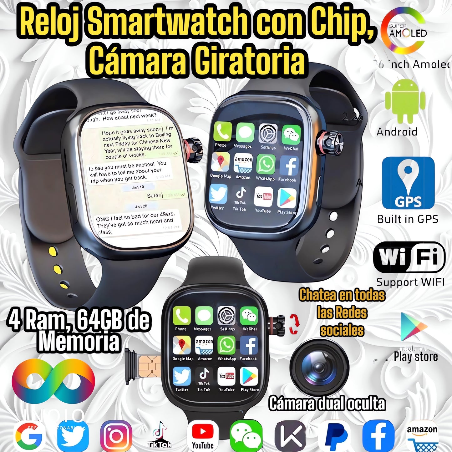 ⌚ SMARTWATCH CON CHIP – ¡TECNOLOGÍA Y ESTILO EN TU MUÑECA! 📱✨