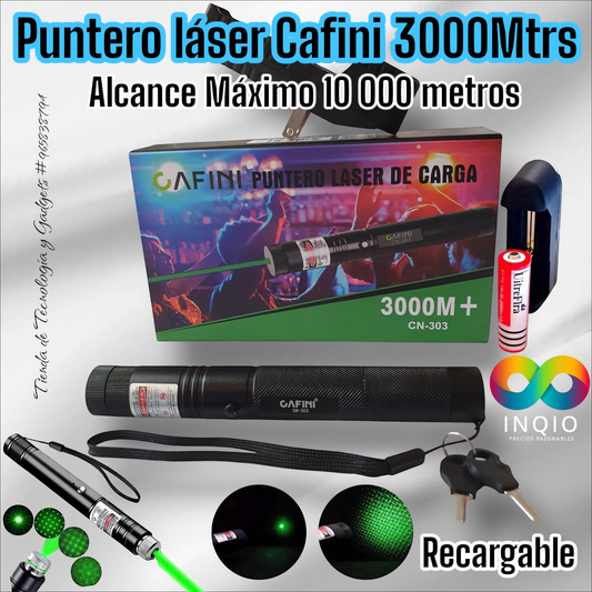 🌟 Puntero Láser Recargable Verde Cafini – Alcance de 3000 Metros para Precisión y Potencia 🔦📏