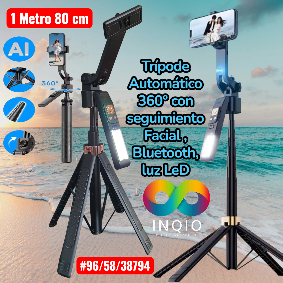 Trípode Automático 360° 1.80m con Seguimiento Facial + Luz LED | Auto Tracking Pro para TikTok, Reel