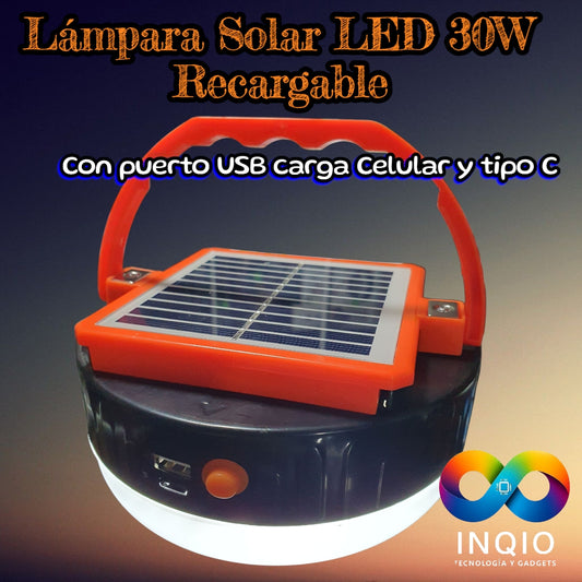 Lámpara Solar Recargable CAFINI – Luz de Mano Portátil 30W SMD con Panel Solar