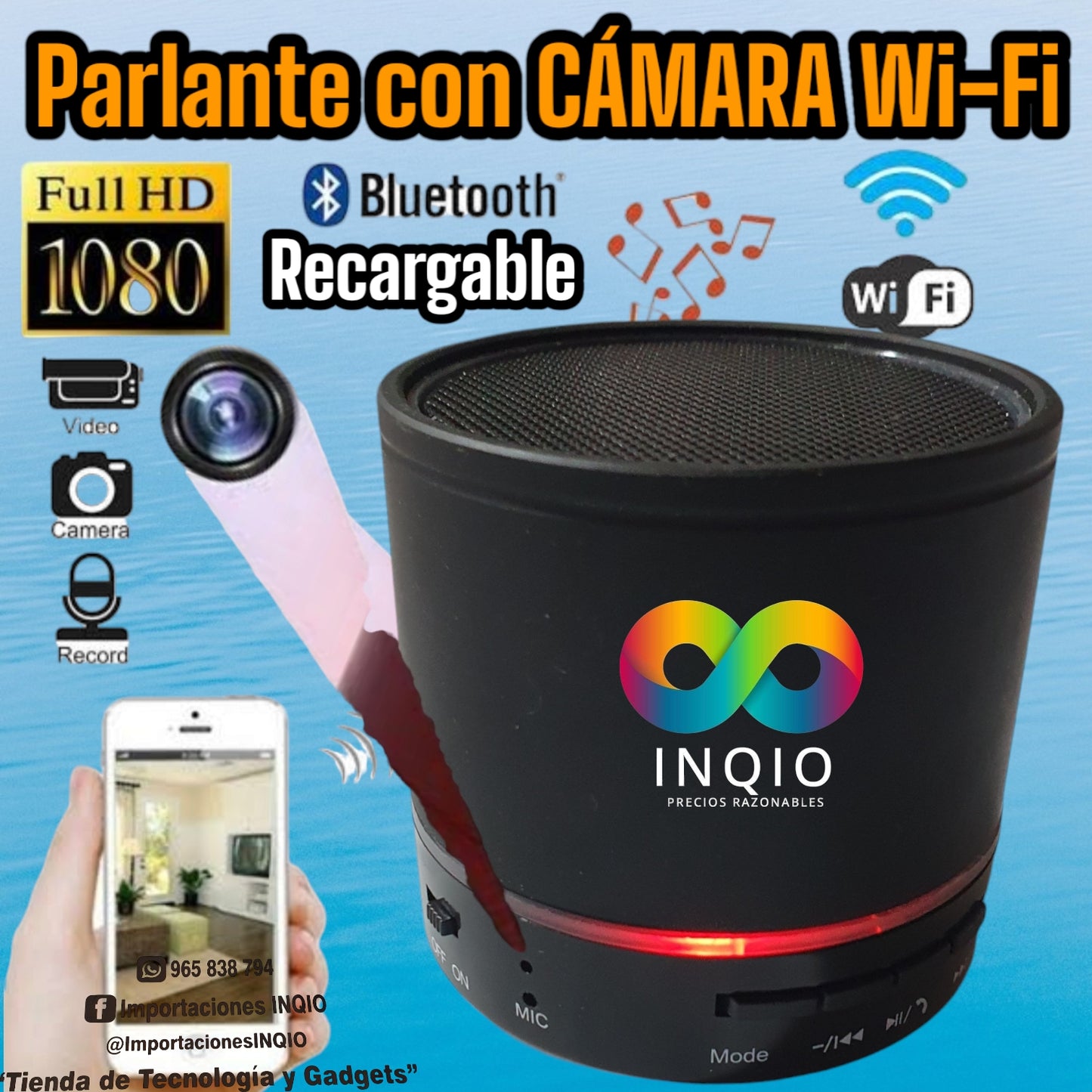 📷 CÁMARA WIFI RECARGABLE + PARLANTE BLUETOOTH Y RADIO – 3 EN 1 🔥🔊