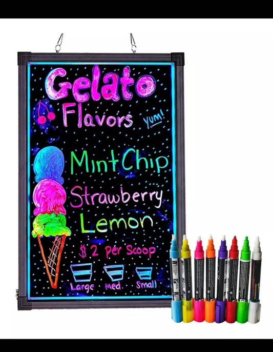 💡 Pizarra LED RGB para Publicidad 80x60cm + 8 Plumones Especiales – Brilla con Colores y Creatividad ✨🎨