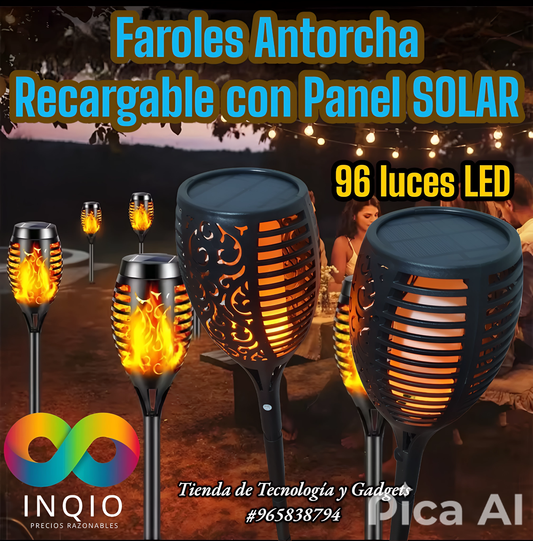 Faroles Antorcha Recargables con Panel Solar