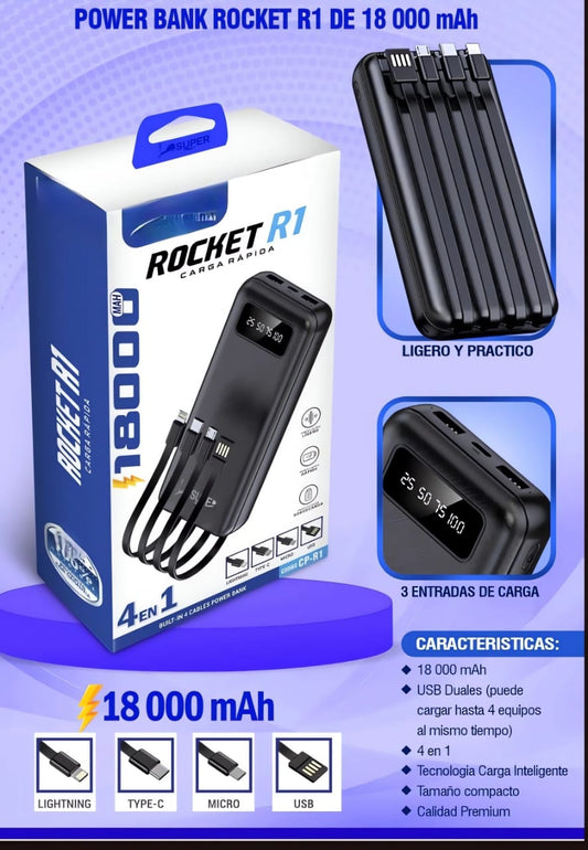 🔋 Power Bank 18,000mAh – Carga Rápida y Energía para Todo el Día 🚀⚡