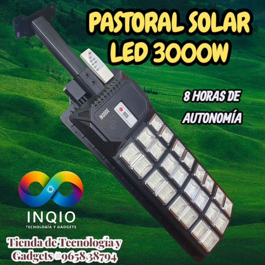 Pastoral Solar LED 3000W – Panel Integrado, Autonomía 8H, Control Remoto, Resistente Agua