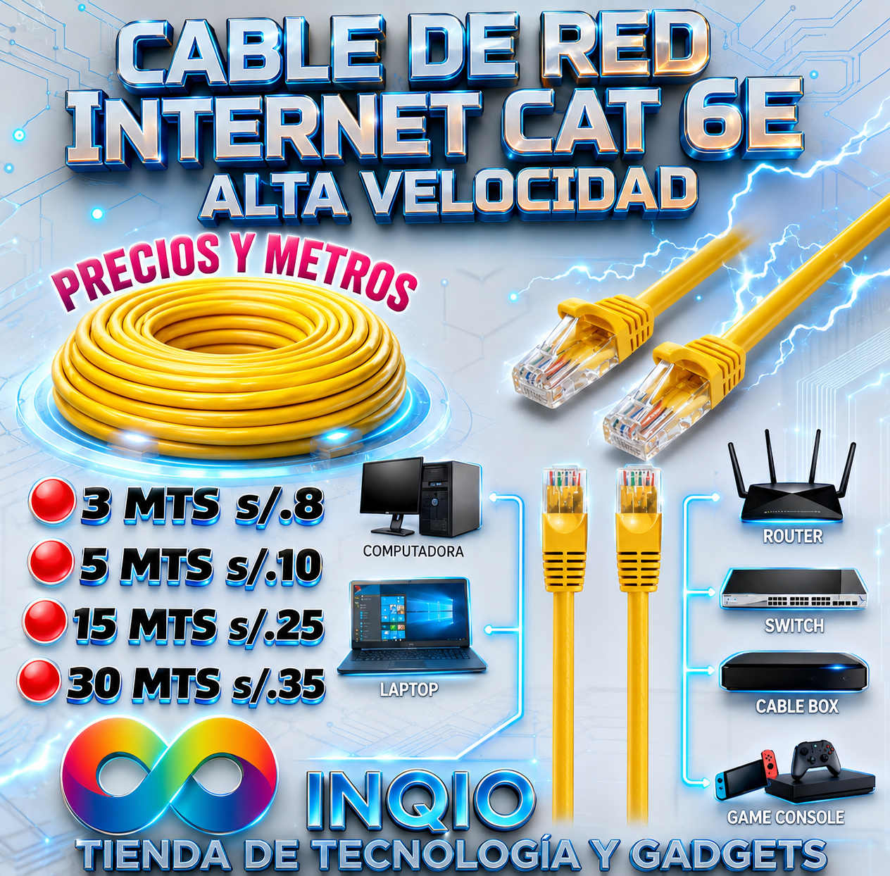 🚀 CABLE DE RED INTERNET CAT 6 – ALTA VELOCIDAD Y CONEXIÓN ESTABLE ✨