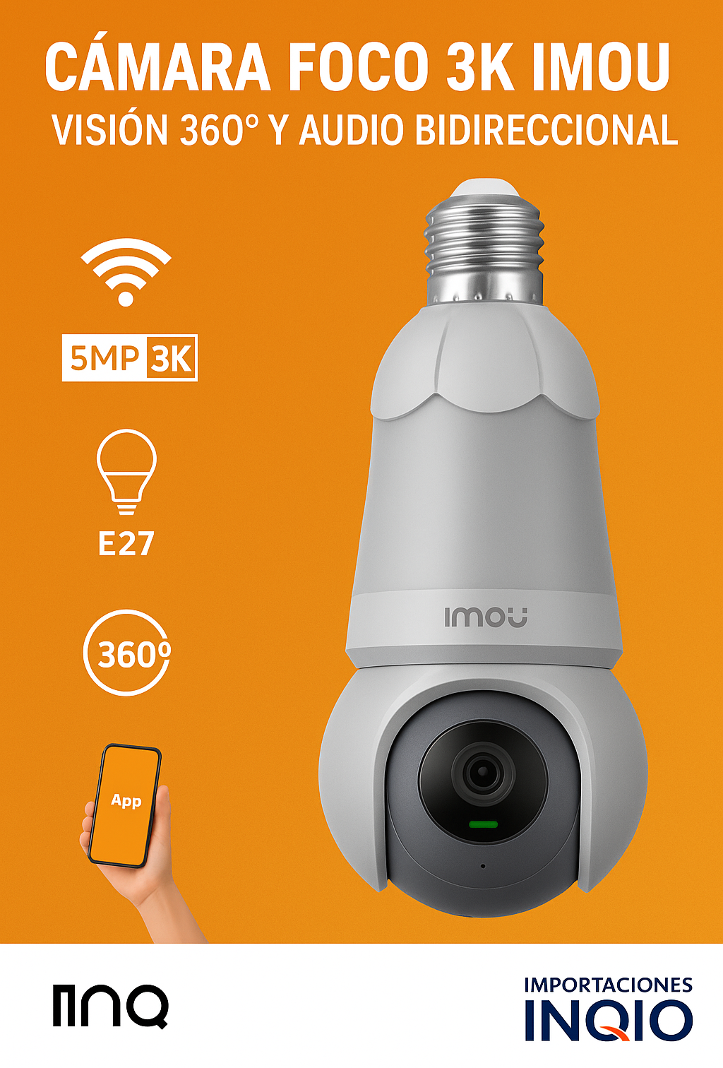 Cámara Foco IMOU 5MP 3K WiFi – Visión 360° y Audio Bidireccional
