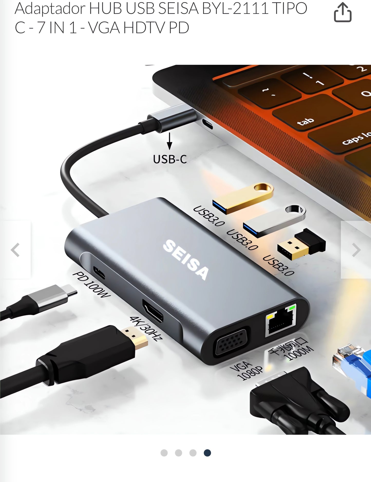 🚀ADAPTADOR HUB USB SIESA BYL-2111 TIPO C 7 EN 1 – CONEXIÓN VERSÁTIL Y COMPACTA✨