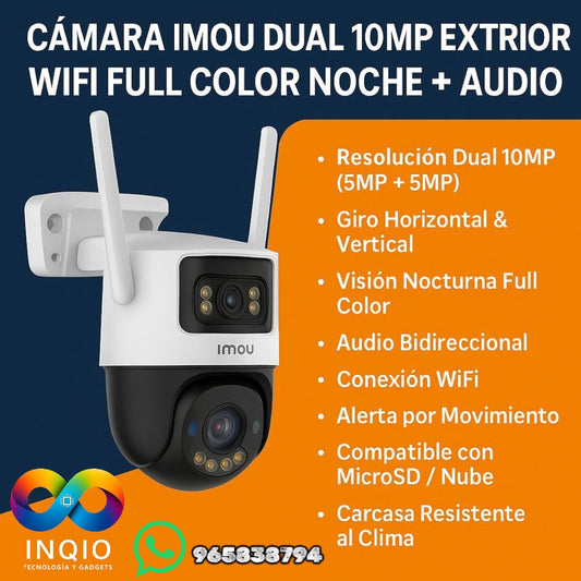 Cámara IMOU Dual 10MP 360° Exterior | WiFi Full Color Noche + Audio