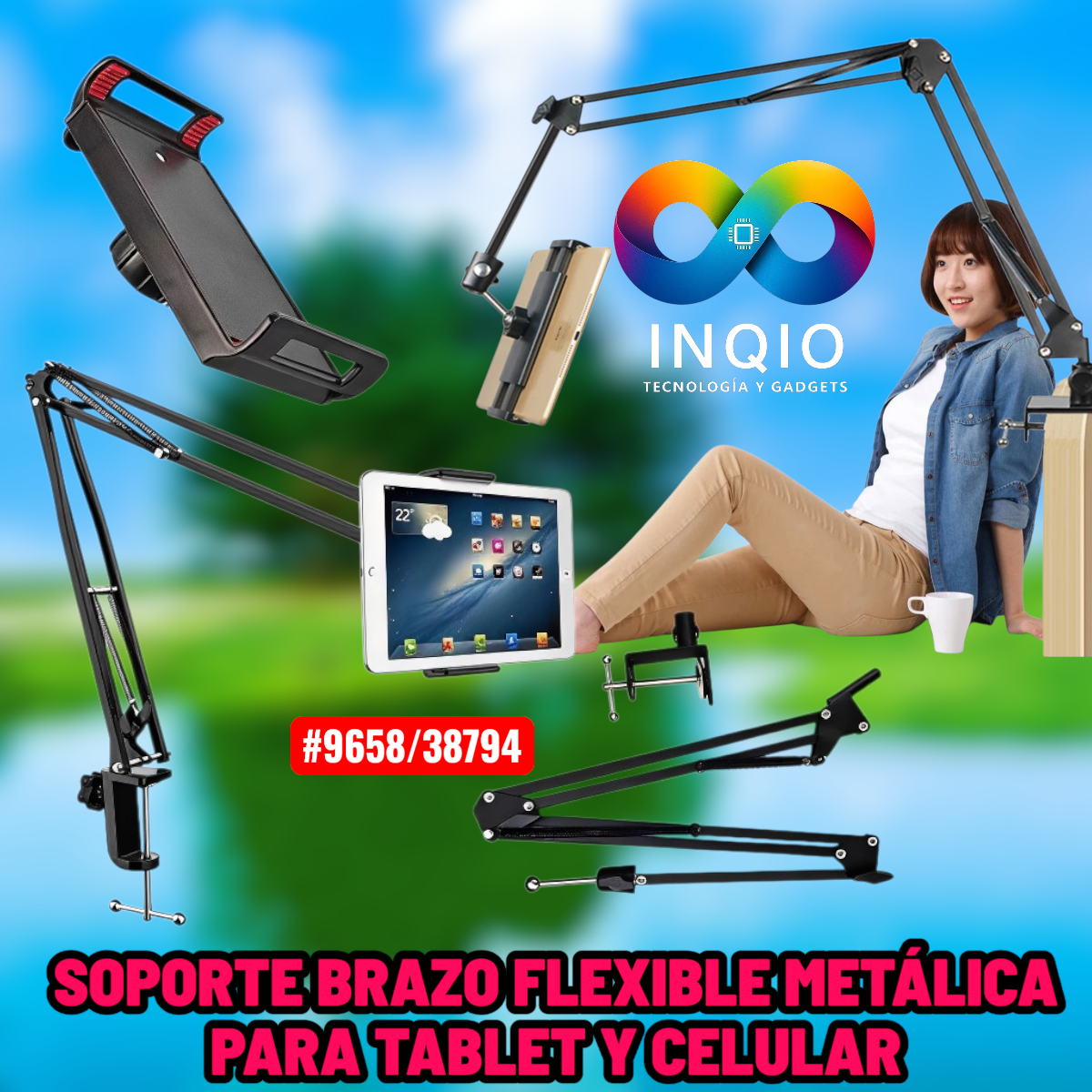 Soporte Brazo Flexible Metálico 18cm para Celular y Tablet 4–12” | Ajustable y Resistente