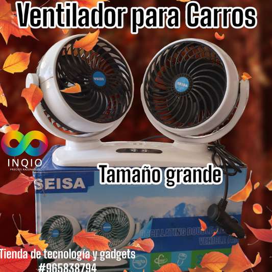 🌀 VENTILADOR DOBLE CABEZAL 360º PARA VEHÍCULOS – ¡FRESCURA EN TODAS LAS DIRECCIONES! 🚗✨