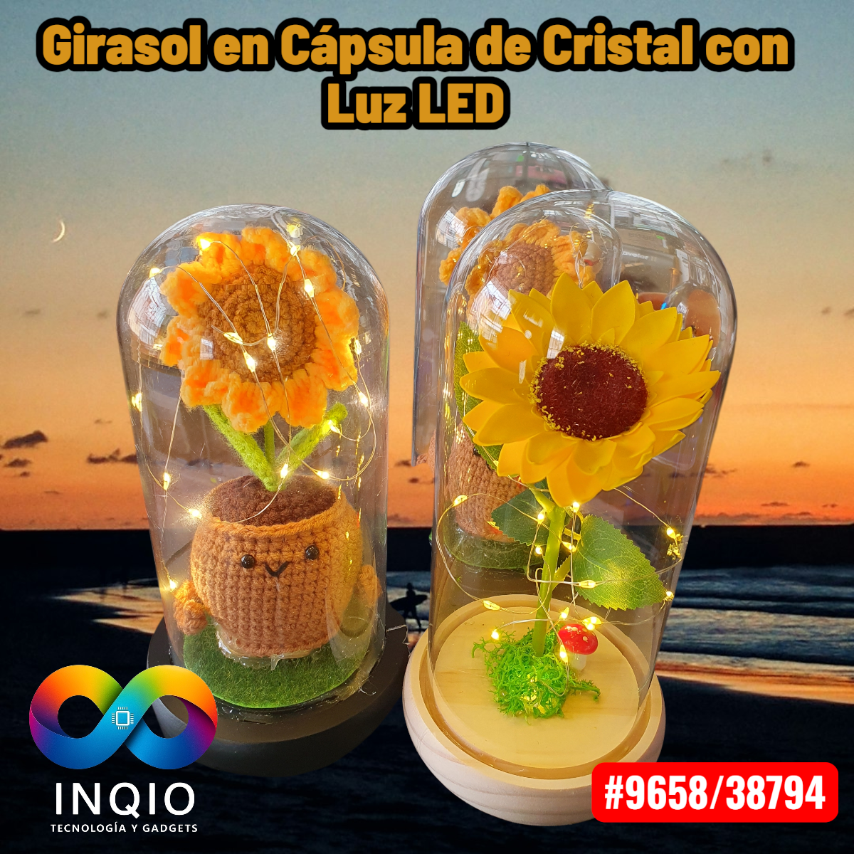 Girasoles Eternos con Luz LED en Cápsula de Cristal – Regalo Elegante y Duradero