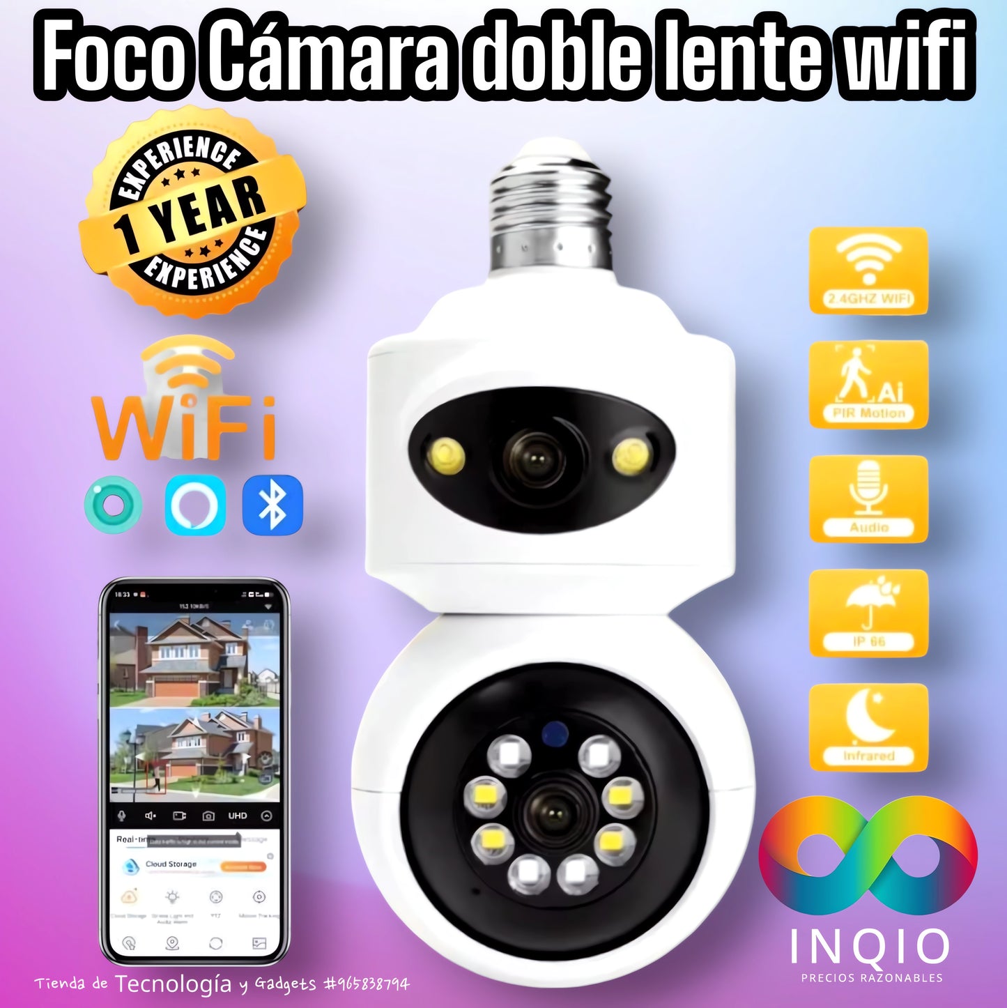 🌟 🔦 FOCO CÁMARA CON DOBLE LENTE WIFI Y ALARMA 🔦 🌟