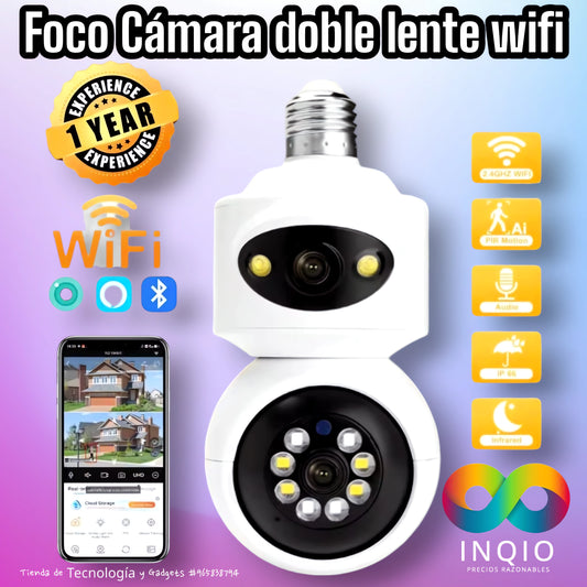🌟 🔦 FOCO CÁMARA CON DOBLE LENTE WIFI Y ALARMA 🔦 🌟