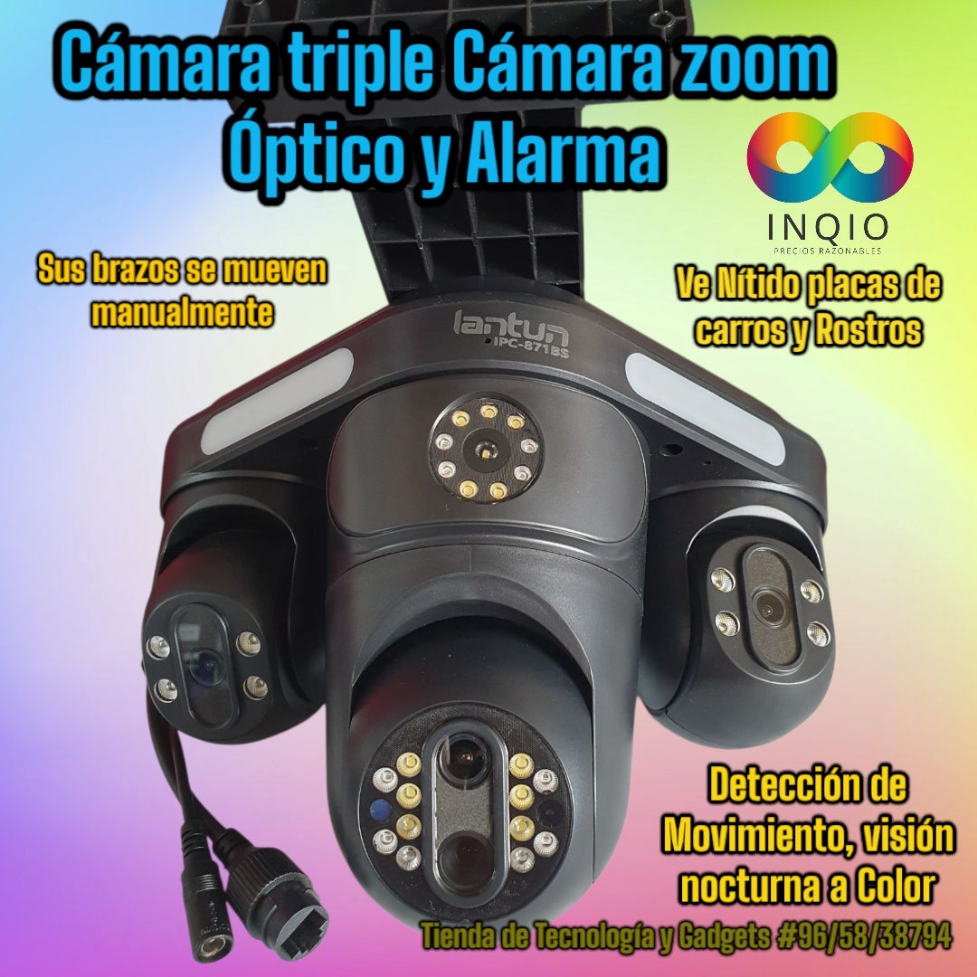 Cámara de Seguridad 3 cámaras zoom óptico con micrófono y Alarma
