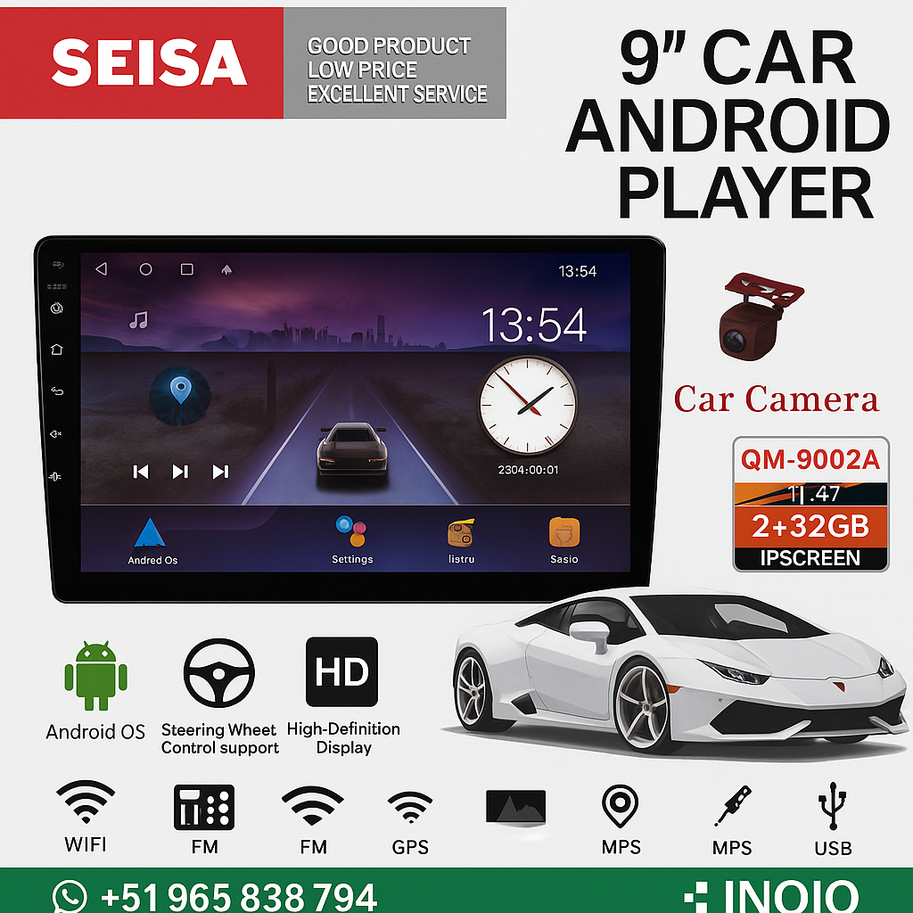 Autorradio Pantalla Android 9" SEISA con GPS, WiFi, Cámara y Bluetooth | 2+32GB