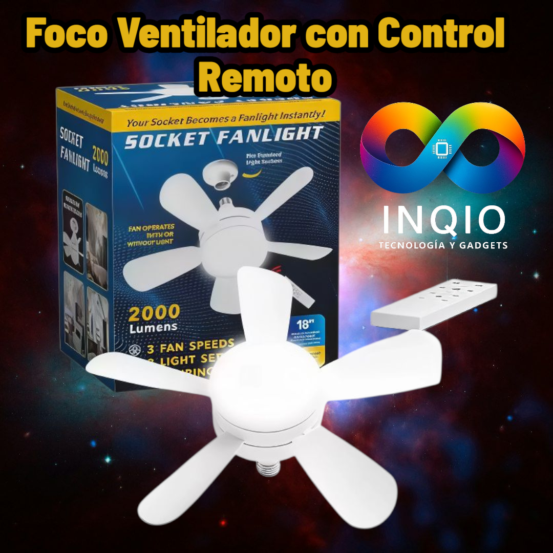 Foco Ventilador LED 2 en 1 E27 con Control – 2000lm, 3 Velocidades, 3 Tonos de Luz, Silencioso