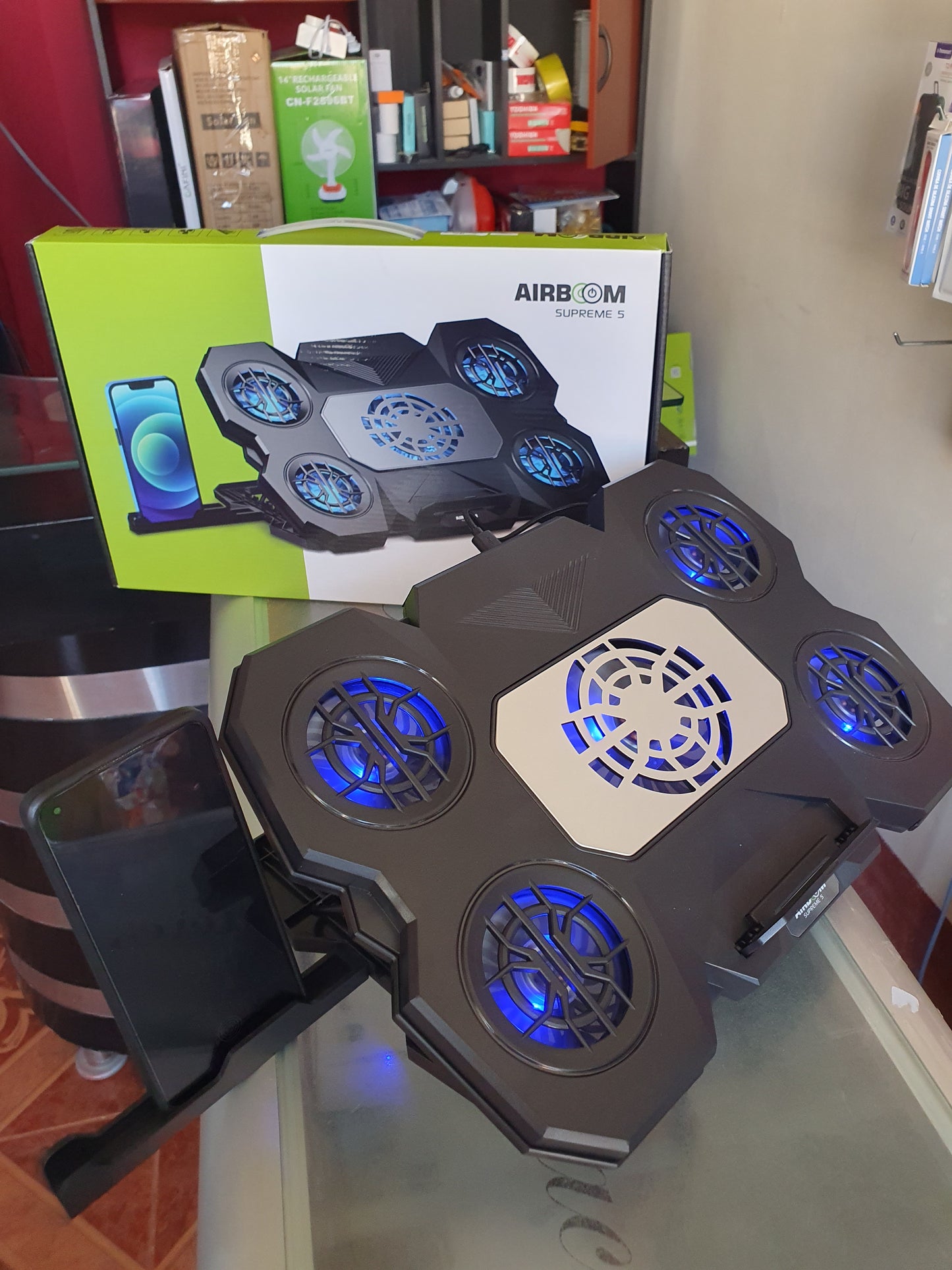 ❄️ COOLER PARA LAPTOP CON 5 VENTILADORES + SOPORTE PARA CELULAR – ENFRIAMIENTO ❄️ Y PRÁCTICIDAD 📱 EN UN SOLO DISPOSITIVO