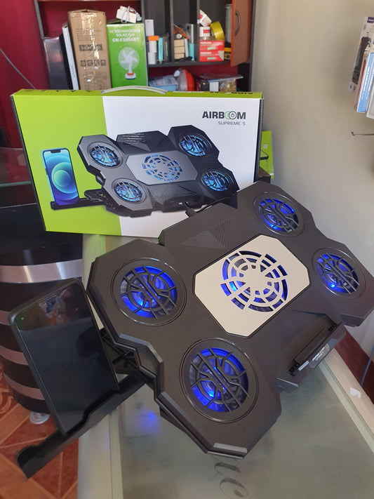 ❄️ COOLER PARA LAPTOP CON 5 VENTILADORES + SOPORTE PARA CELULAR – ENFRIAMIENTO ❄️ Y PRÁCTICIDAD 📱 EN UN SOLO DISPOSITIVO