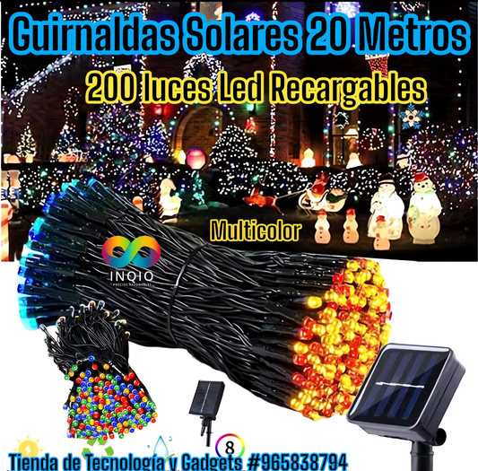 🚀GUIRNALDA SOLAR 20M 200 LUCES LED – ILUMINACIÓN MÁGICA Y ECOLÓGICA✨