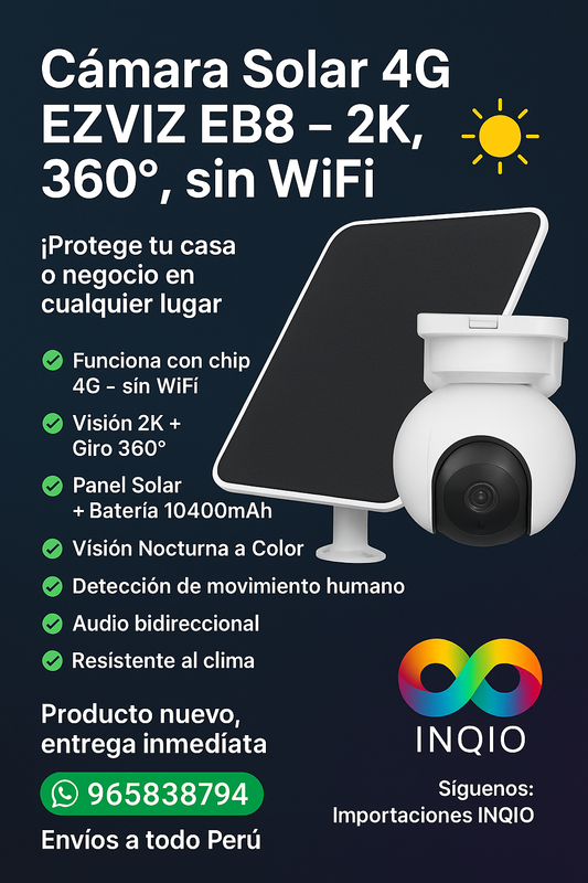 Cámara Solar 4G EZVIZ EB8 – 2K, 360°, sin WiFi 🌞📡