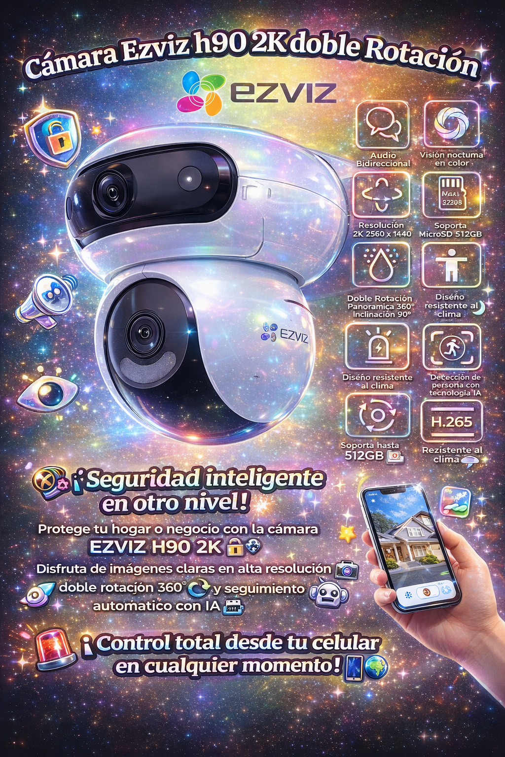 Cámara de Seguridad Inteligente EZVIZ H90 Dual 2K WiFi Exterior 360°