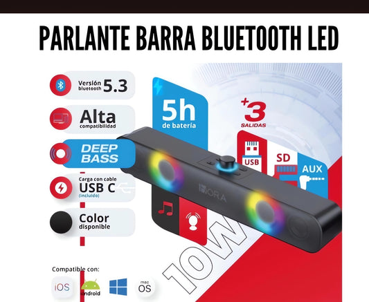 🔊 Parlante Barra Bluetooth LED – Sonido Potente con Estilo Iluminado 🎶✨