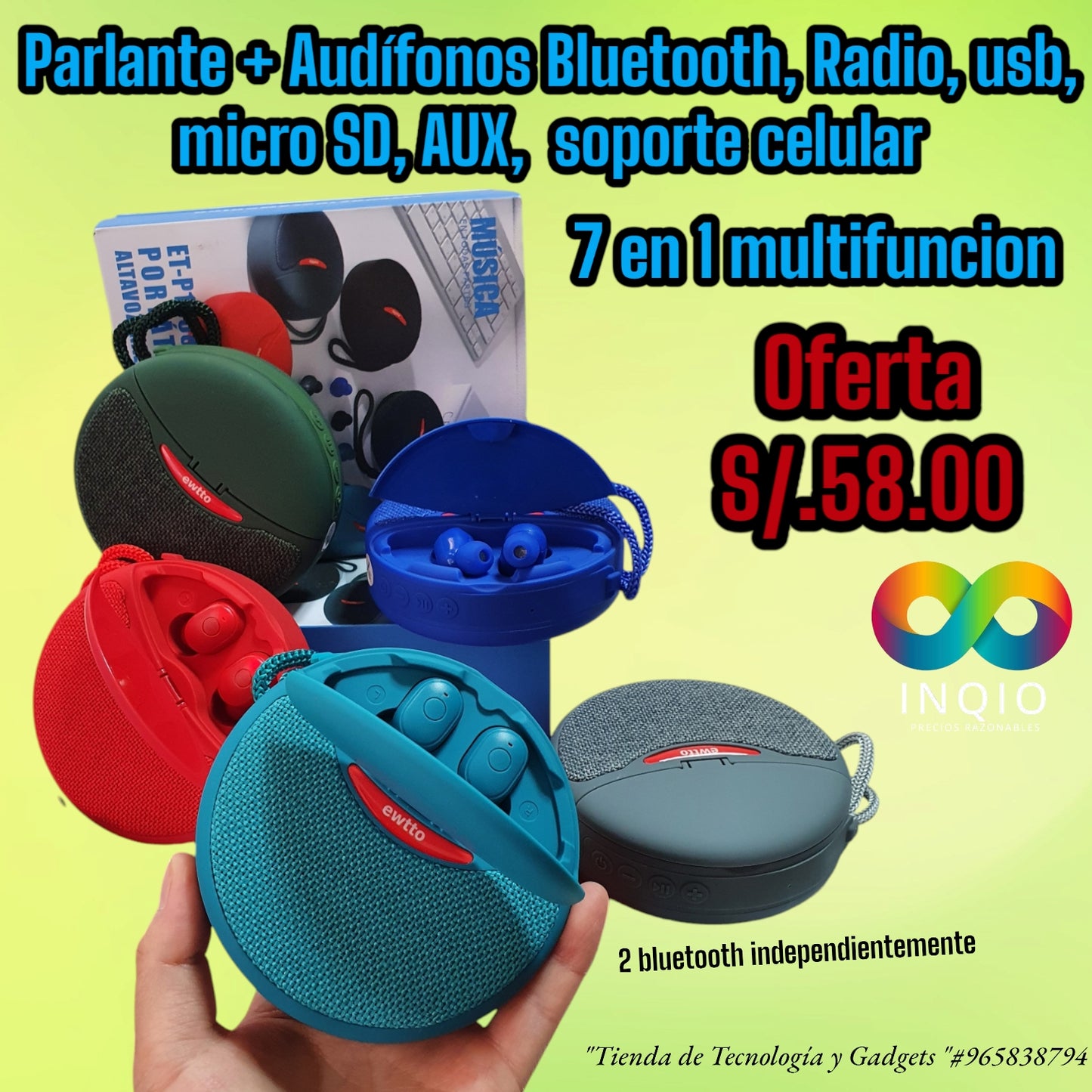 🔊🎧 PARLANTE + AUDÍFONOS BLUETOOTH MULTIFUNCIÓN 7 EN 1 – TODO EN UN SOLO DISPOSITIVO 🔥