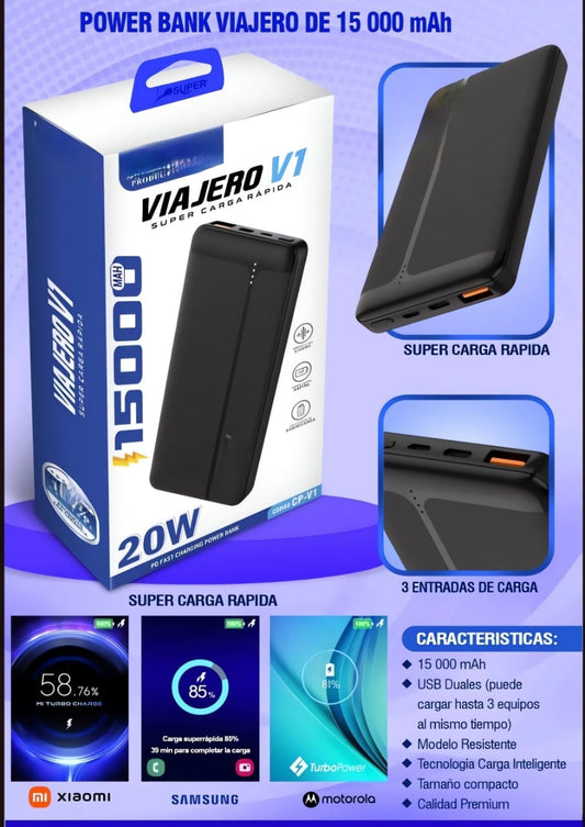 🔋 Power Bank 15,000mAh – Carga Rápida y Energía Inagotable 🚀⚡