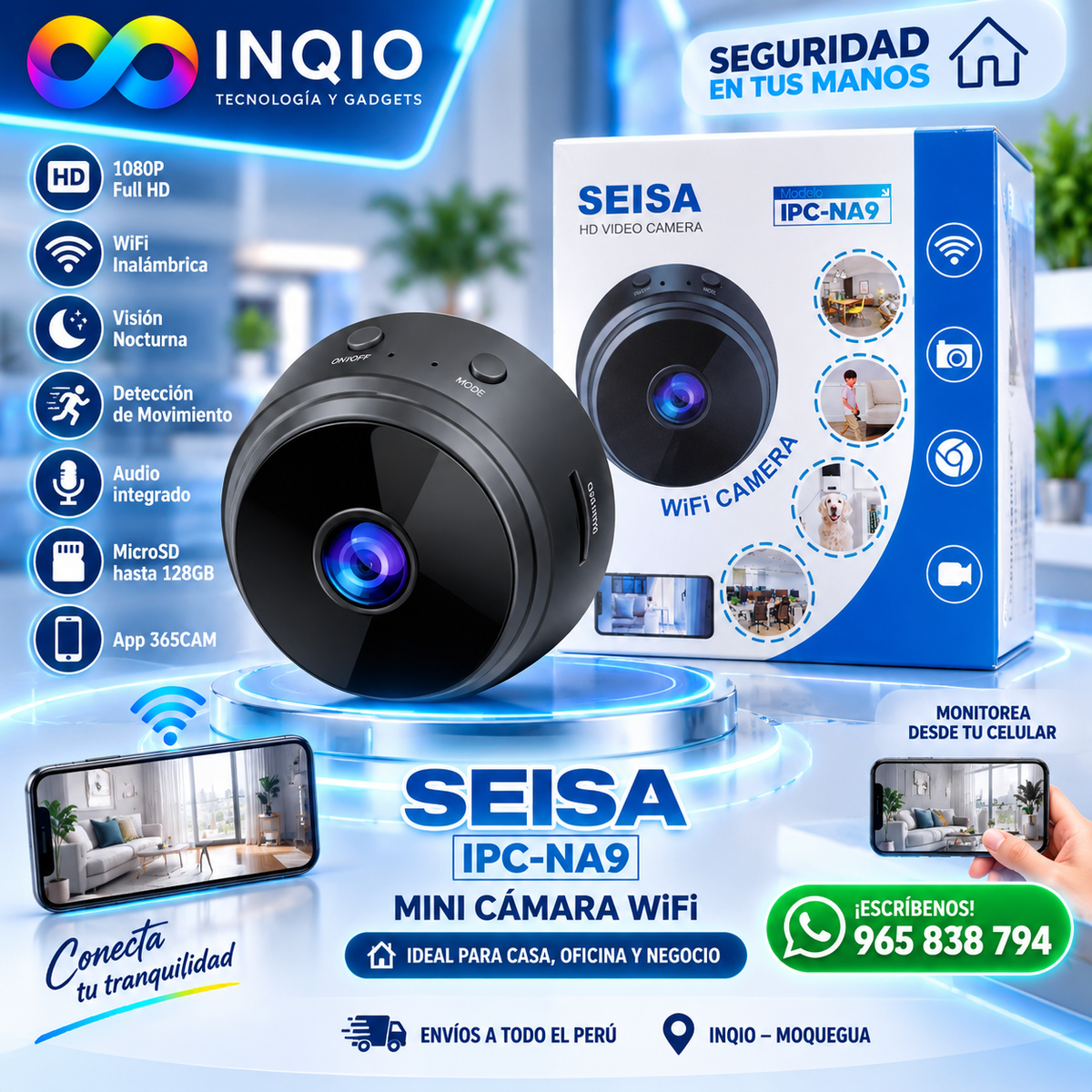 Mini Cámara Espía WiFi 1080P Full HD SEISA IPC-NA9 con Visión Nocturna