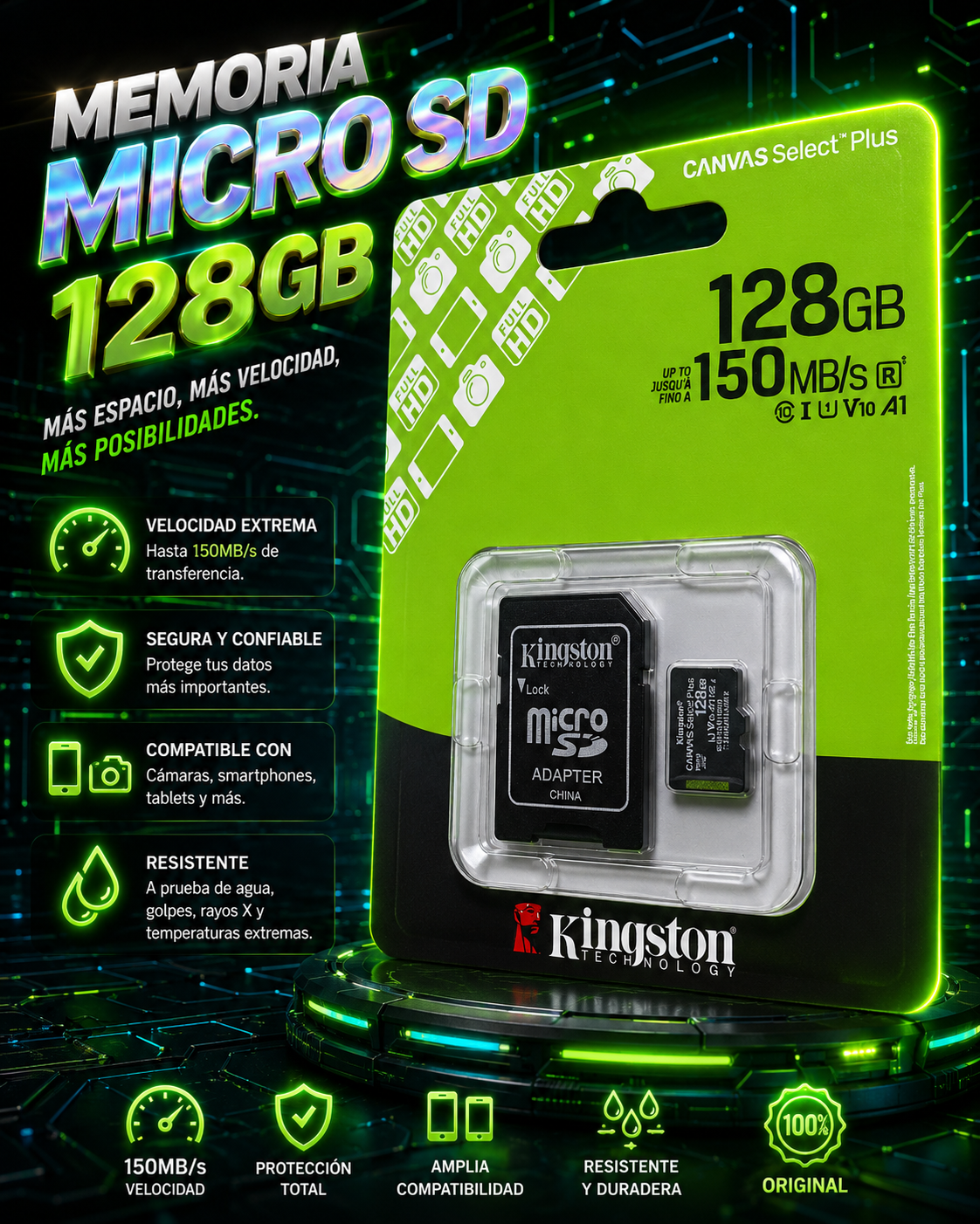 💾 Memoria Micro SD Kingston 128GB Canvas Select Plus 150MB/s ⚡