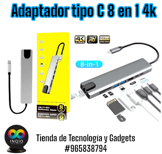 🔌 ADAPTADOR HUB TIPO-C 8 EN 1 – ¡CONECTIVIDAD Y VERSATILIDAD EN UN SOLO DISPOSITIVO! 🖥️✨
