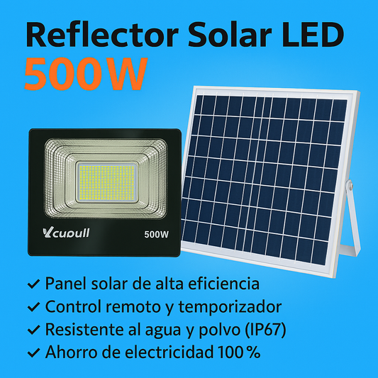 Reflector Solar LED 500W, con Panel Solar – Iluminación Exterior Potente