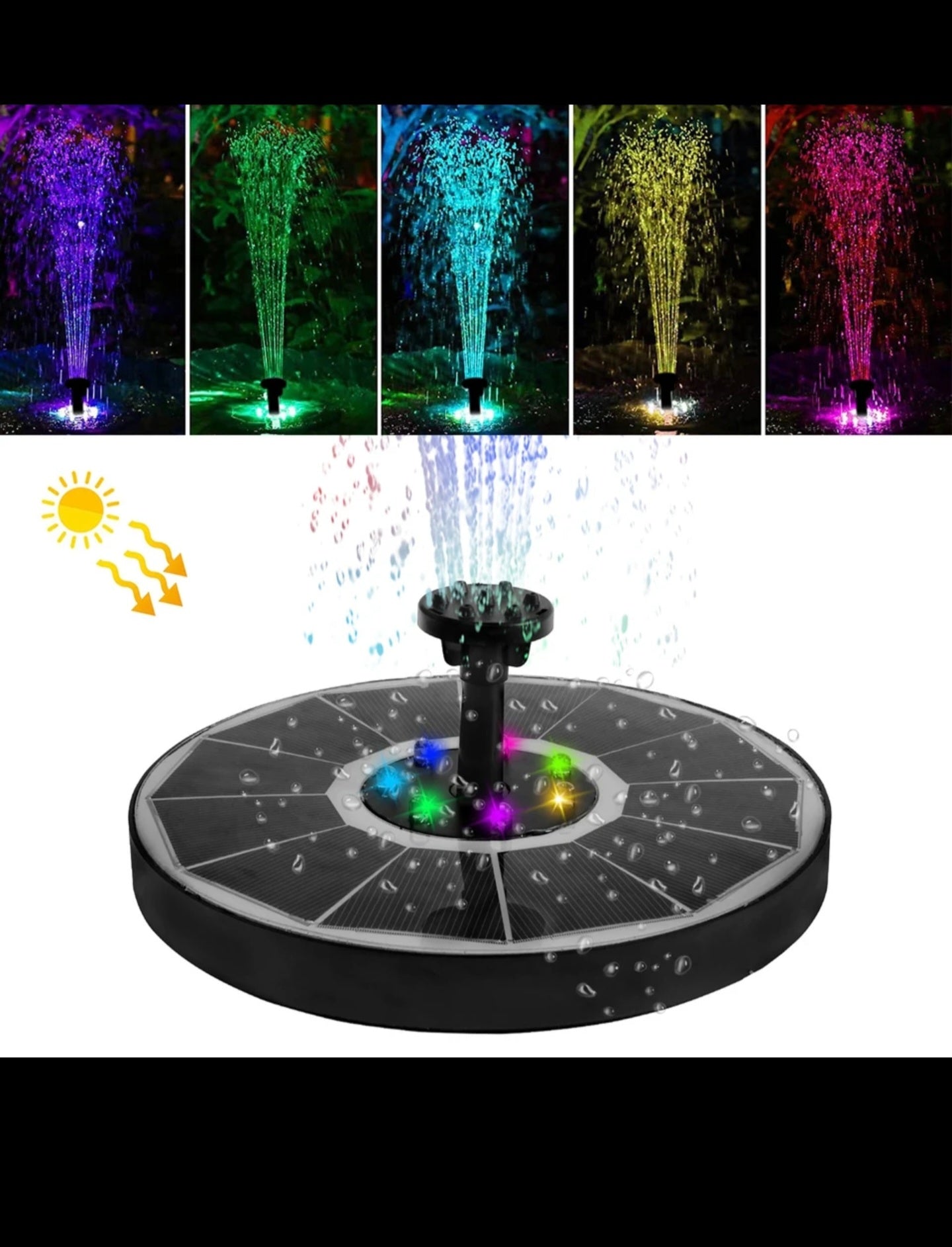 💦 Fuente Solar de Agua con Luces LED RGB – Efecto Relajante y 100% Ecológica 🌞🌊
