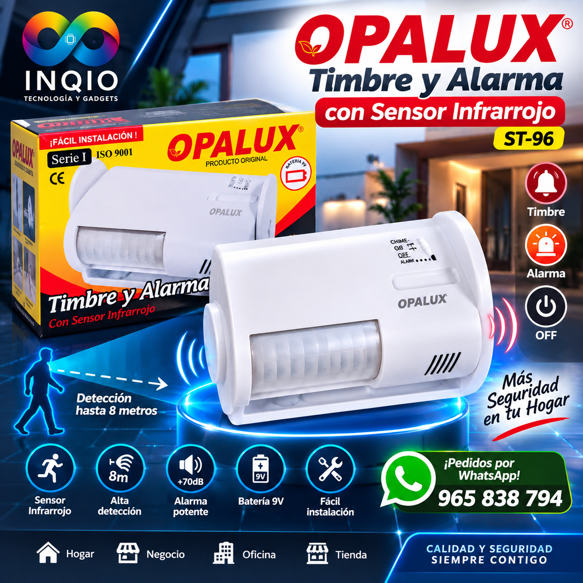 Timbre y Alarma con Sensor Infrarrojo OPALUX ST-96 | Detector de Movimiento