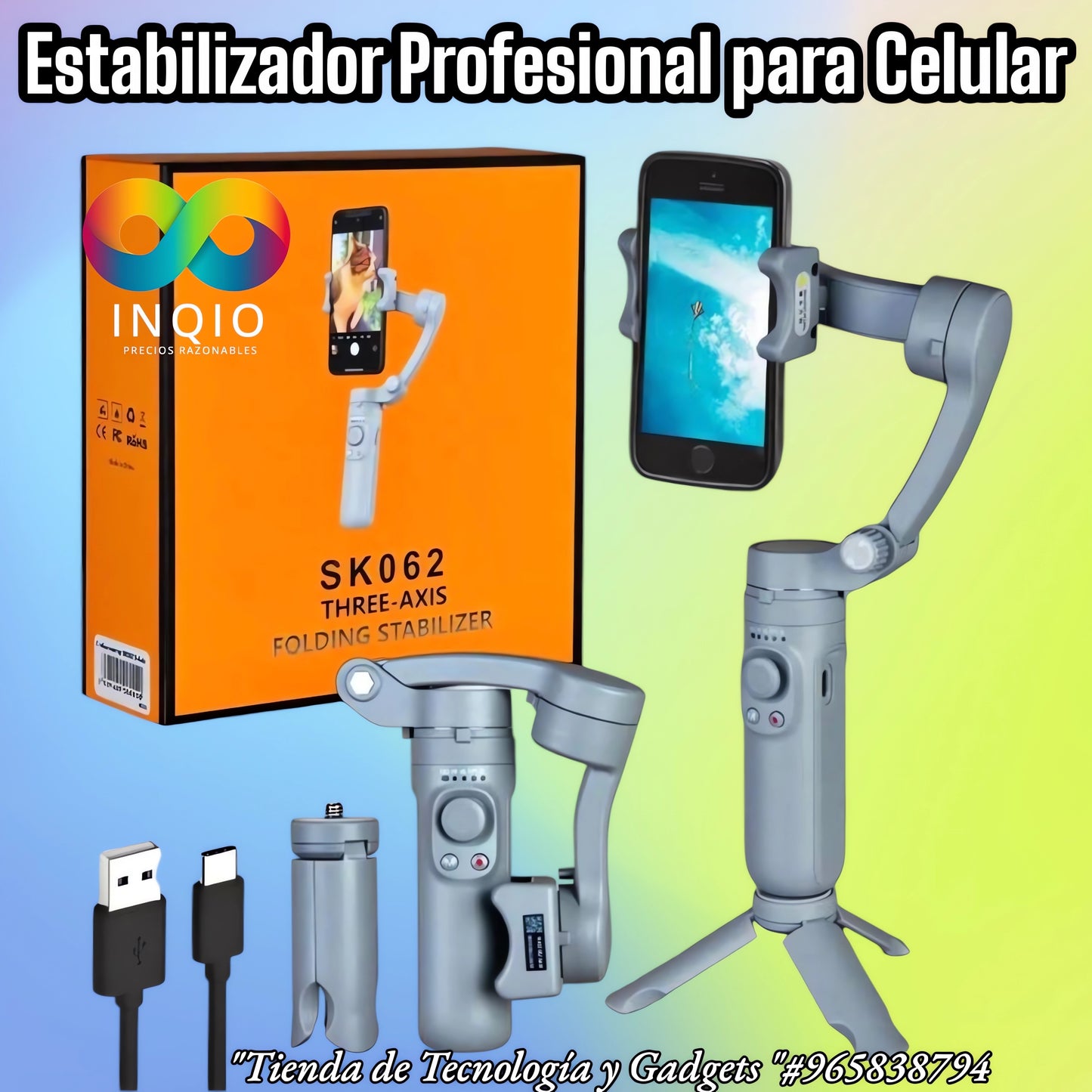 📱 ESTABILIZADOR PROFESIONAL GIMBAL 3 EJES SK062 – GRABACIONES SUAVES Y ESTABILIDAD PERFECTA 🎥🔥